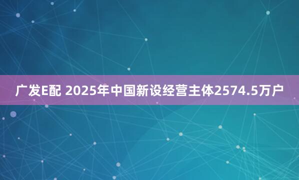 广发E配 2025年中国新设经营主体2574.5万户